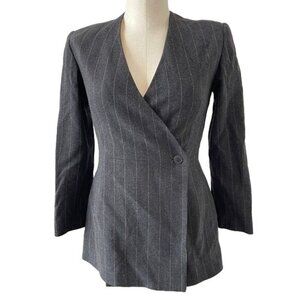 Valentino Blazer Jacket Striped Charcoal Grey Faux Wrap Wool Blend Sz XS Small